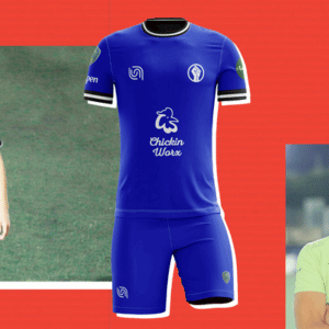 Mockup of a football outfit featuring Beyond brand design, showcasing the latest uniform styles